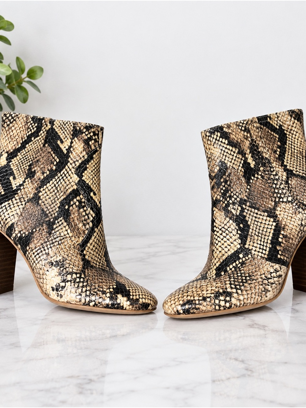 Lucky Brand Women's Snake-Print Ankle Boots in Beige and Black